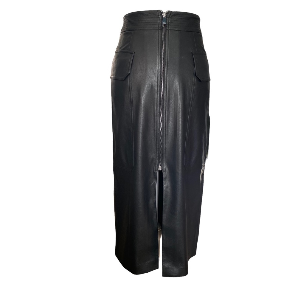 Ted Baker London NWT Size 0 Vegan Leather 3/4 length skirt with front slit.